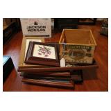 FRAMED HAND EMBROIDERIES & CRATE