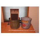 SAP & WHEELING BUCKETS & KITCHENETTE WASHBOARD