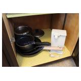 ASSORTED POTS, PANS & CAN OPENER