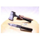 CUTMASTER KNIFE AXE COMBO ROUGH BLACK HANDLES
