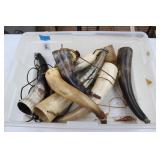 TOTE OF LARGE POWDER HORNS