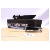 BUCK #118 SMOOTH BLACK HANDLE W/ SHEATH & BOX