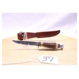 YORK CUTLERY #633 STAG HANDLE 7" W/ WRONG SHEATH
