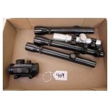 FLAT OF FIVE ASSORTED SCOPES & RED DOT