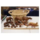 BASKET W/ WOODEN ANIMALS
