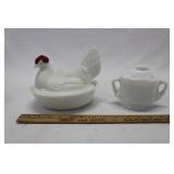 WESTMORELAND GLASS CO. HEN ON NEST & SUGAR DISH