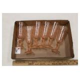 SIX PINK DEPRESSION GLASS CHAMPAGNE FLUTES