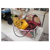 BOX OF ELECTRICAL CORDS AND WORKLIGHT
