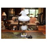 MILK GLASS LAMP W/ RUFFLED SHADE