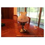 LAMP W/ HANDPAINTED FENTON SHADE BY M. WAGNER