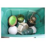 TOTE OF GLASS LAMPSHADES, LAMP & MORE