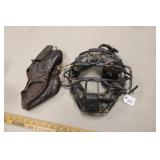 CATCHERS HELMET & BASEBALL MITT