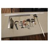 CLAMPS, STANLEY SQUARE, HAND PLANE & STR. EDGE