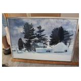 FRAMED WINTER SCENE PRINT - 37" X 25 1/2"