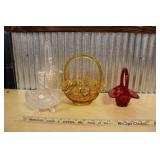 (4) ASSORTED GLASS BASKETS INCL. RED FENTON