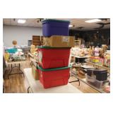 (3) TOTES OF CHRISTMAS DECOR, TINS, WREATH ETC.