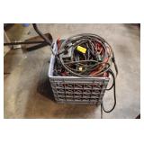 MILK CRATE OF ELECTRICAL CORDS
