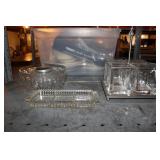 GLASS DISHES & SET OF (4) WHISKEY GLASSES