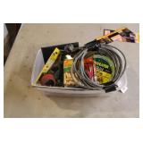 TOTE OF MISC, HARDWARE & TOOLS