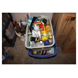 LAUNDRY BASKET & CONTENTS - GARAGE FLUIDS