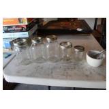 (5) MASON JARS & MORTER & PESTLE