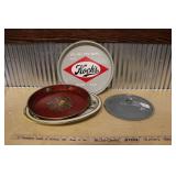 VINTAGE BEER TRAY, SERVING TRAYS & ENAMELWARE LID