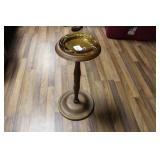 WOODEN FLOOR ASHTRAY STAND W/ AMBER ASHTRAY