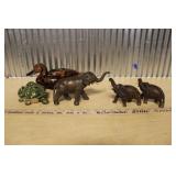 METAL & WOOD ELEPHANTS, CERAMIC DUCK & TURTLE