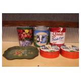 COLLECTION OF TINS & SERVING TRAY