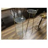(2) METAL PLANT STANDS W/ GLASS SHELVES