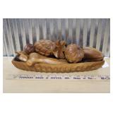 MONKEY POD WOOD PHILLIPINES BOWL W/  WOODEN FRUIT