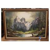 SIGNED CANVAS MOUNTAIN SCENE ARTWORK