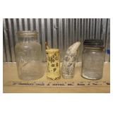 MASON JARS, SCRIMSHAW & BRUSH POT