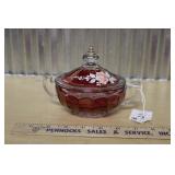 WESTMORELAND GLASS HANDPAINTED RUBY RED DISH