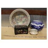 ORIENTAL POCELAIN BOWL, VASE & MUSIC BOX