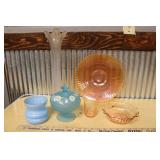 CARNIVAL GLASS, HANDPAINTED DISH & MORE