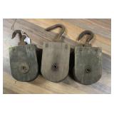 (3) ANTIQUE WOODEN PULLEYS