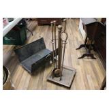 COPPER FIRE PLACE TOOLS & WOOD BASKET