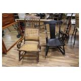 (2) WOODEN ROCKING CHAIRS - CANE IS DAMAGED