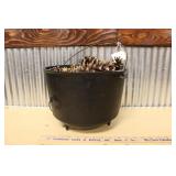 3 LEGGED CAST IRON KETTLE W/ PINE CONES