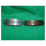 2 RAILROAD CONDUCTOR HAT BADGES