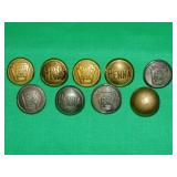 LOT OF (9) 15/16IN PRR RAILROAD BUTTONS