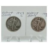 1943S, 1943D WALKING LIBERTY HALF DOLLARS