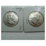 2 - 1963 BEN FRANKLIN HALF DOLLARS 2 - 1963 BEN FRANKLIN HALF DOLLARS