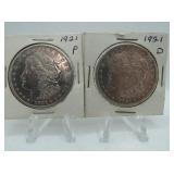 1921P & 1921D MORGAN SILVER DOLLARS