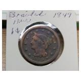 1849 BRAIDED HAIR LARGE CENT 1849 BRAIDED HAIR LARGE CENT