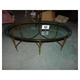 BRASS BASE GLASSTOP OVAL COFFEE TABLE