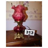 FENTON CRANBERRY THUMBPRINT LAMP