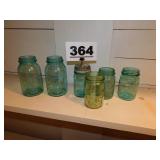 (6) GREEN CANNING JARS