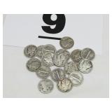 17 MERCURY DIMES, 1 BARBER DIME, ALL SILVER 17 MERCURY DIMES, 1 BARBER DIME, ALL SILVER